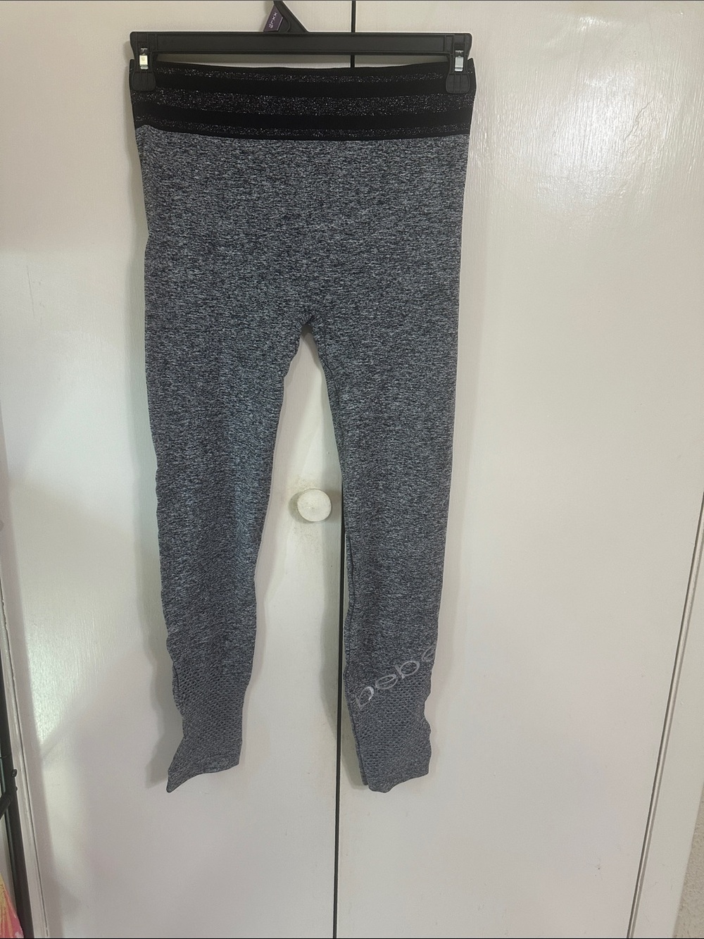 bebe Girls' Gray Seamless Leggings with Sparkle Waistband